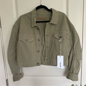 GRLFRND Lacy Crop Denim Trucker Jacket NWT Large Olive Green